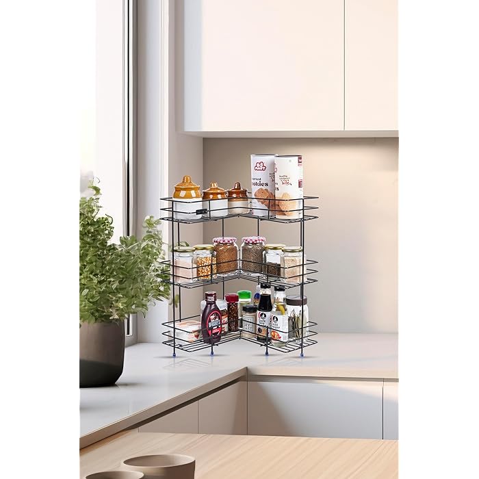 Wall-Mounted and Counter-Shelf Multi-Purpose Corner 3-Tier Rack by Metallics Home