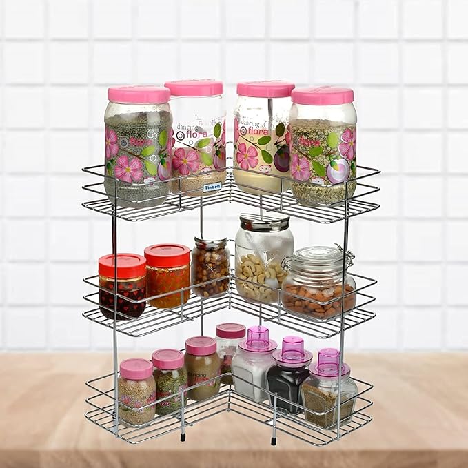 wall-mounted and counter-shelf multi-purpose corner 3-tier rack by Metallics Home Metallics-Home