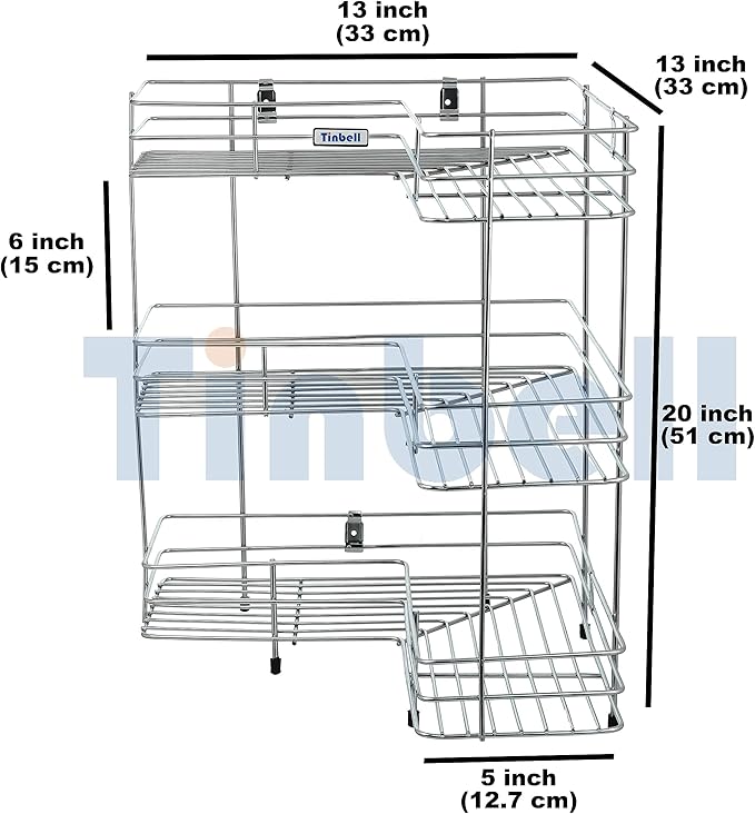 wall-mounted and counter-shelf multi-purpose corner 3-tier rack by Metallics Home Metallics-Home