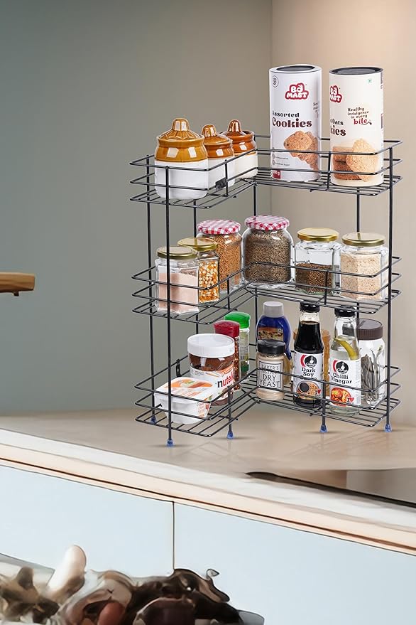 wall-mounted and counter-shelf multi-purpose corner 3-tier rack by Metallics Home Metallics-Home