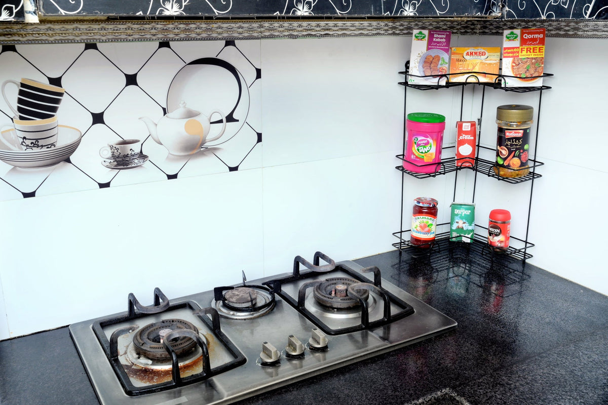 wall-mounted and counter-shelf multi-purpose corner 3-tier rack by Metallics Home Metallics-Home