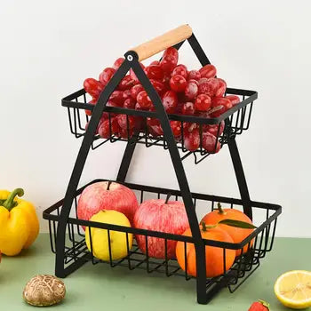 wooden handle counter top 2-tier fruit and vegetable stand by Metallics Home Metallics-Home