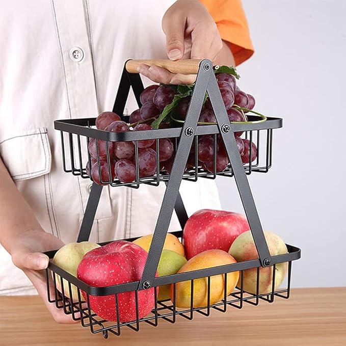 wooden handle counter top 2-tier fruit and vegetable stand by Metallics Home Metallics-Home