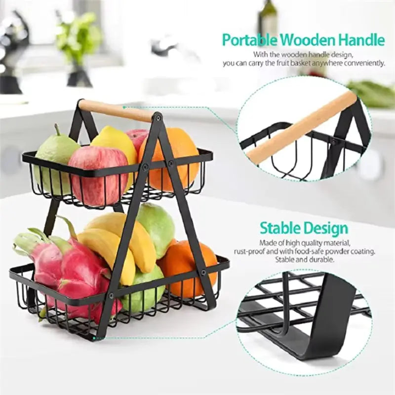 wooden handle counter top 2-tier fruit and vegetable stand by Metallics Home Metallics-Home