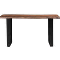 Yost Entryway Lounge Console Organizer Table with a wooden top and black metal legs, ideal for living room use.