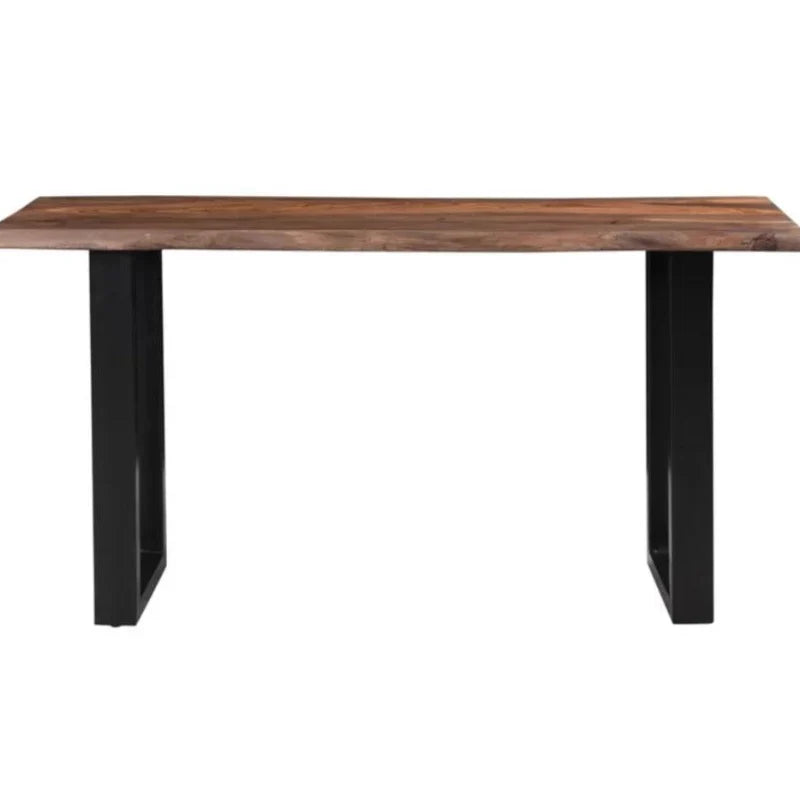 Yost Entryway Lounge Console Organizer Table with a wooden top and black metal legs, ideal for living room use.